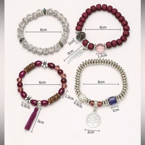 🌳 4 Pcs Tree of Life, Tassel Purple Charm  Beaded Bracelet Set NWT - Picture 5 of 6